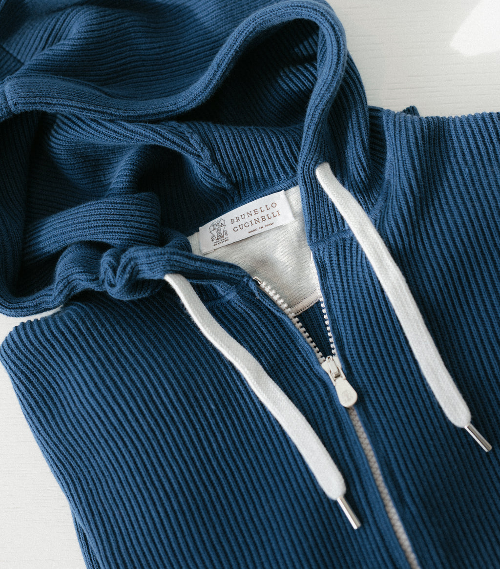 English Rib Knit Hooded Sweatshirt