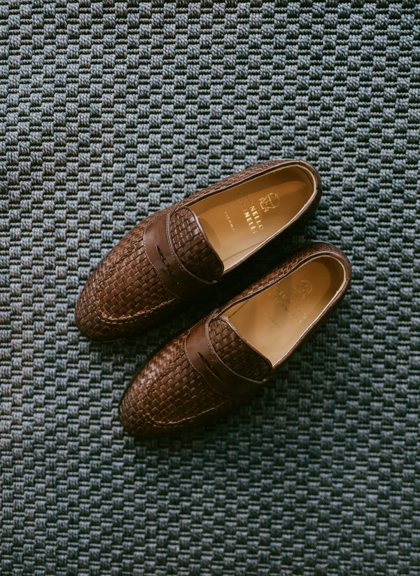 Woven Calfskin Penny Loafers