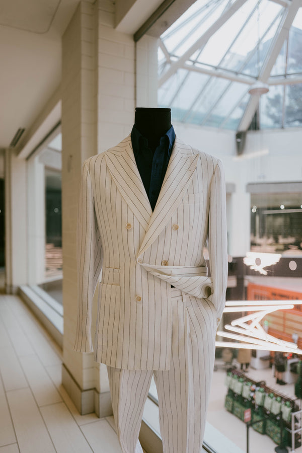 White Pinstripe Linen Suit