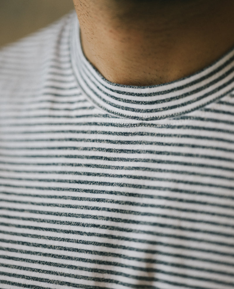 Cotton & Linen Striped Jersey Slim Fit T-shirt - Navy
