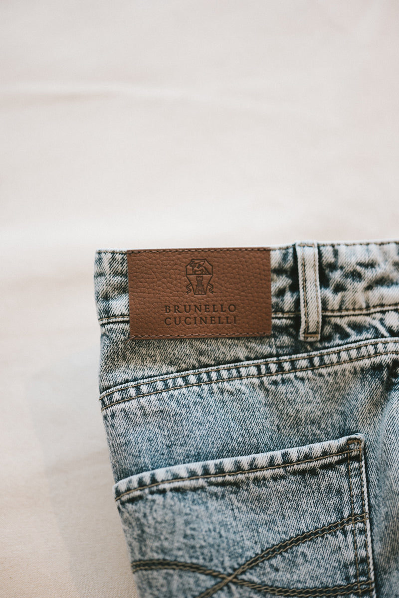 AGED DENIM LEISURE FIT TROUSERS - Washed Blue