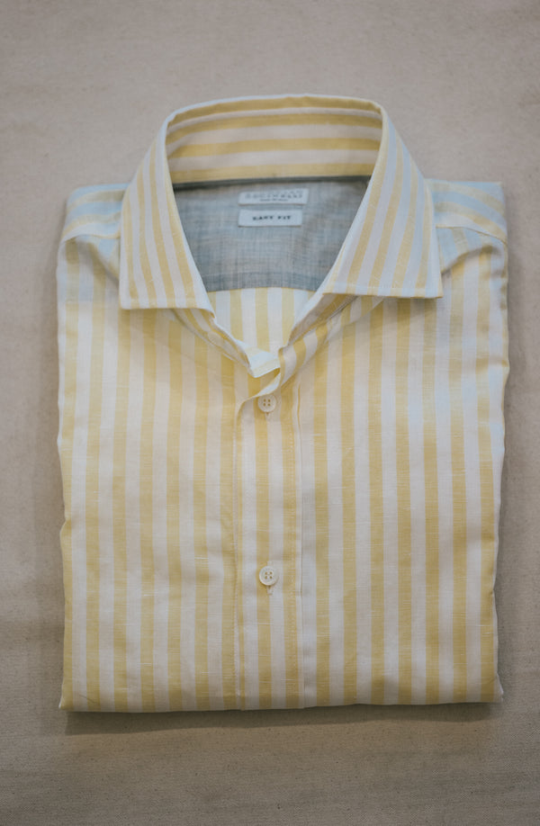 Striped Cotton and Linen Easy Fit Shirt - Yellow