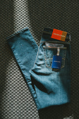 Slim Fit Bard Jeans - Paint Detail in Distressed Blue