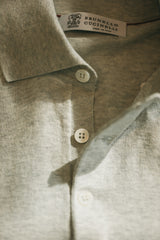 Cotton Lightweight Polo Sweater - Light Grey