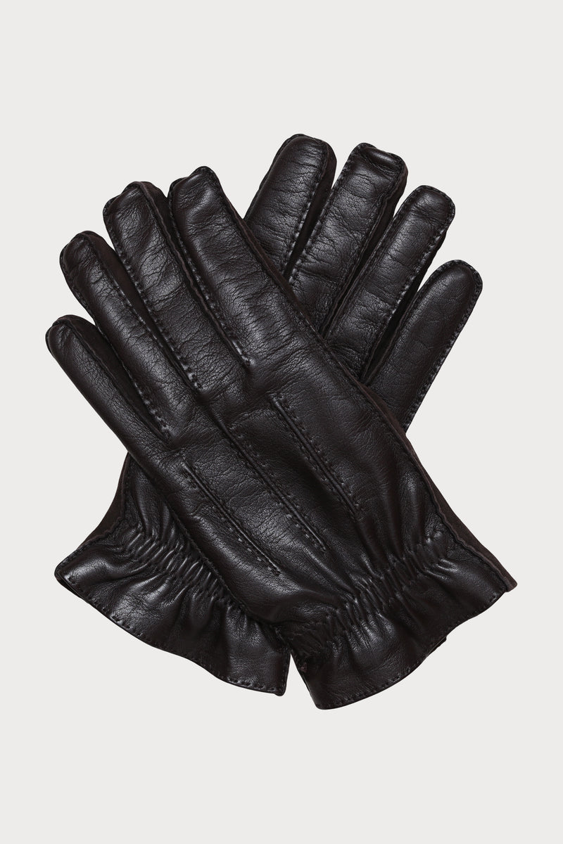 Cashmere Lined Leather & Nubuck Gloves - Testa di Moro