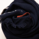 Cashmere Loomed Scarf - Navy & Brown