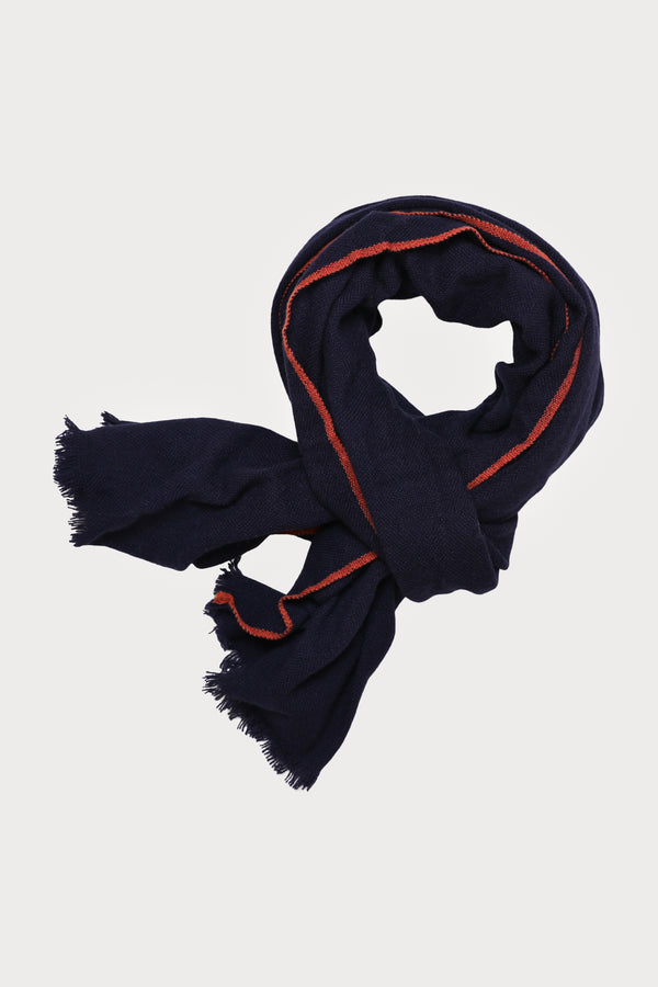 Cashmere Loomed Scarf - Navy & Brown