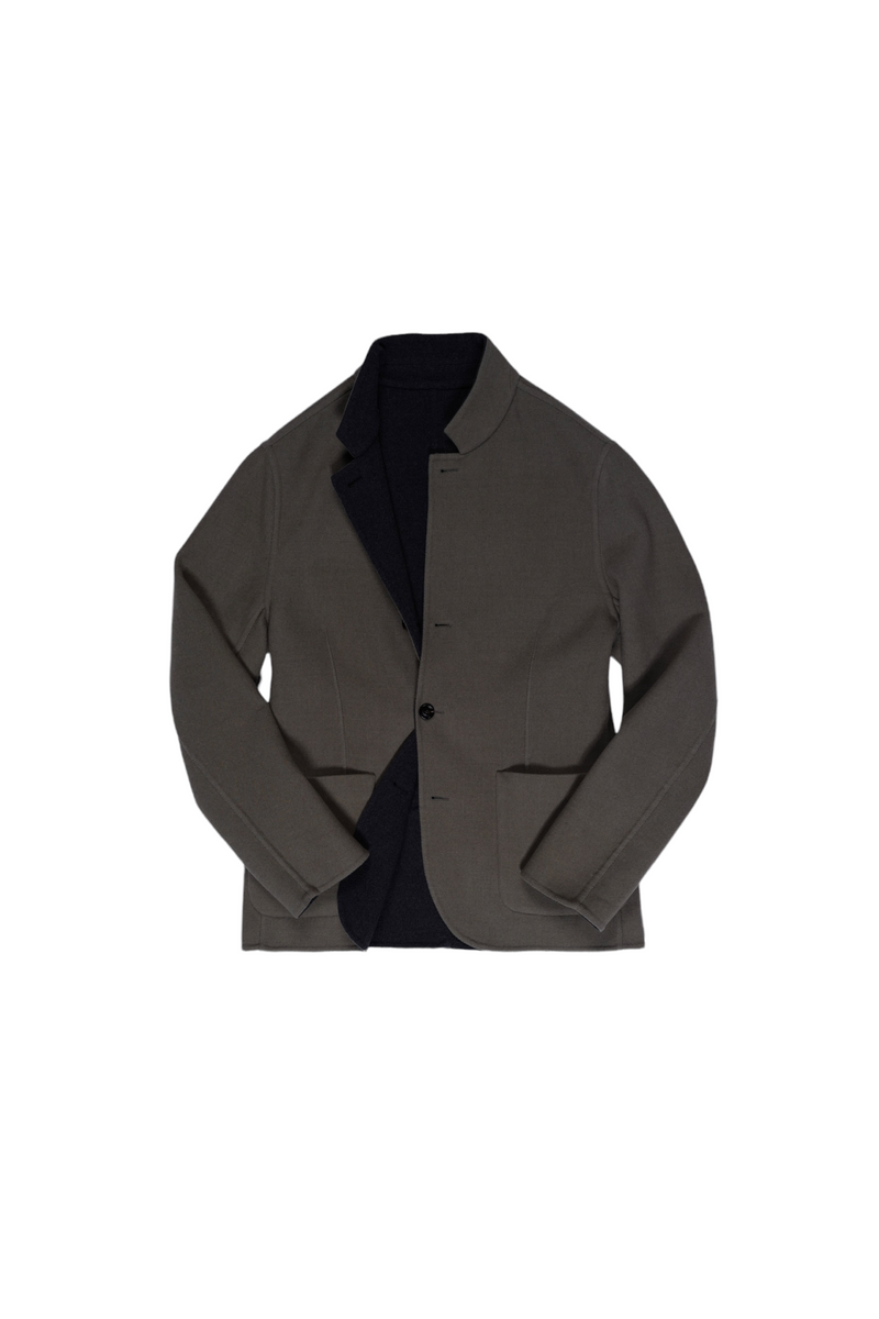 Reversible Single-Breasted Cashmere Jacket - Grey & Olive