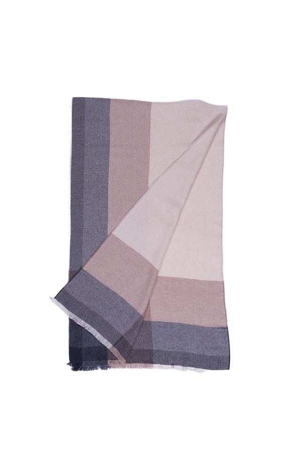 Wool and Cashmere Checked Scarf - Grey