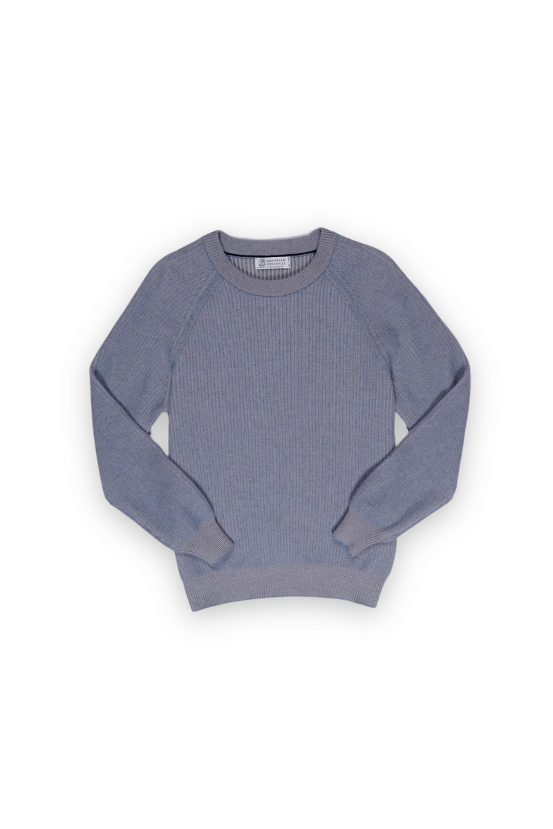 Cashmere Vanisé English Rib Knit Sweater - Light Blue