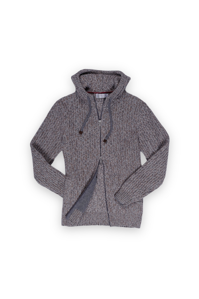 Wool, Cashmere & Silk Zip-up Chiné Cardigan - Brown & Grey