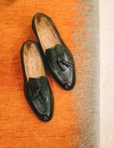 Handcrafted Tassel Loafers in Oliva Green