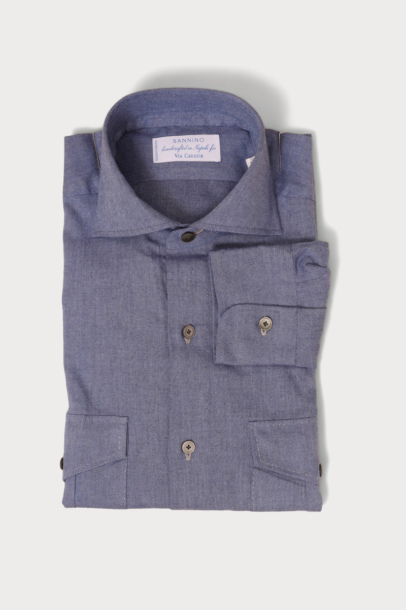 Hand-Tailored Sports Shirt - Blue Flannel