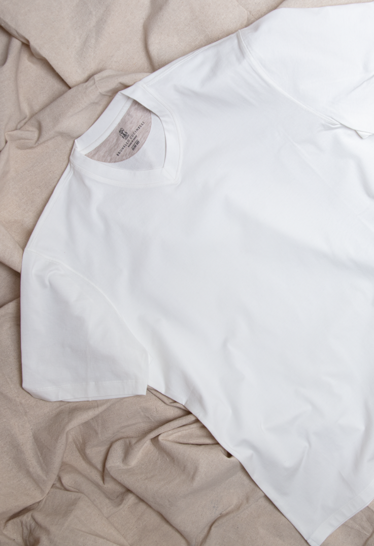 Cotton V-Neck T-Shirt - White, Red